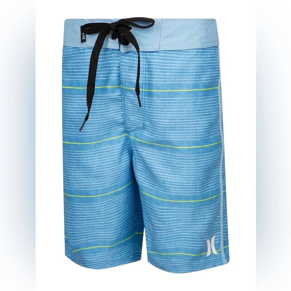 Hurley Indo Blue Striped Board Shorts Swim Trunks Boys Size 10/25